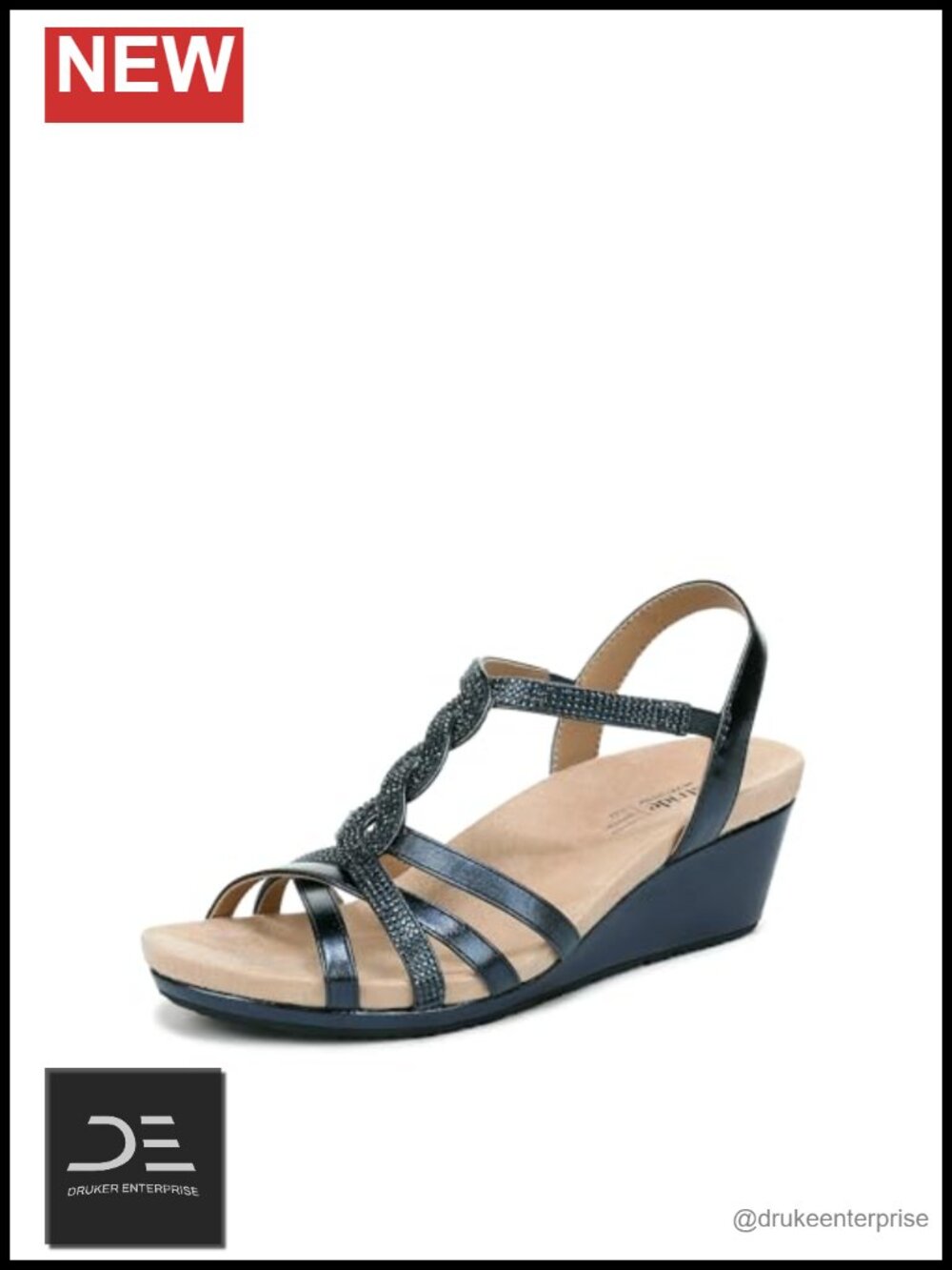 Wedge Sandals for Women Rhinestone Strappy Slip-On Heels Comfortable